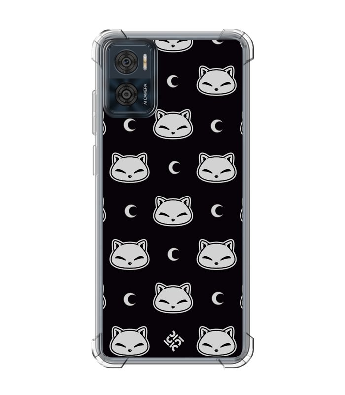 Funda Antigolpe [ Motorola Moto E22 ] Dibujo Cute [ Gato Negro Lunar ] Esquina Reforzada Silicona 1.5mm