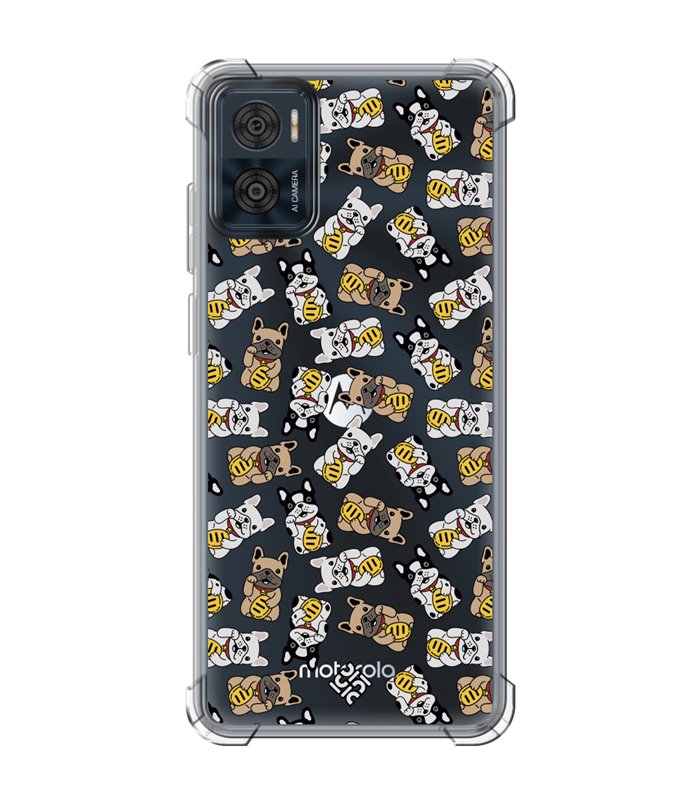 Funda Antigolpe [ Motorola Moto E22 ] Dibujo Cute [ Perro Bulldog de la Suerte ] Esquina Reforzada Silicona 1.5mm