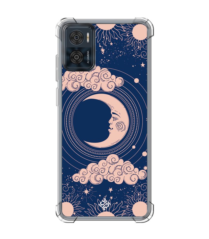 Funda Antigolpe [ Motorola Moto E22 ] Dibujo Esotérico [ Luna Creciente - Dibujo Místico Astrologico ] Reforzada 