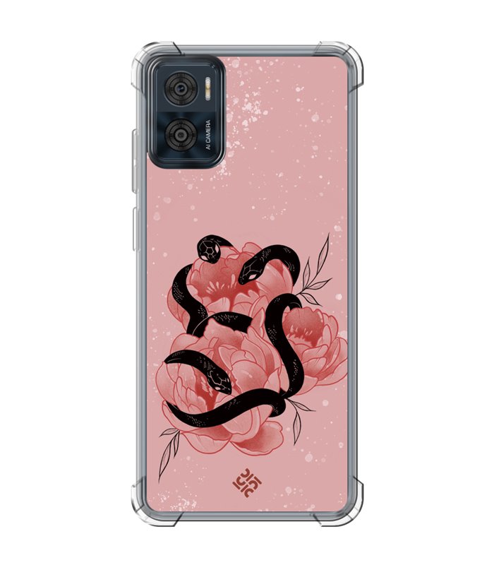 Funda Antigolpe [ Motorola Moto E22 ] Dibujo Esotérico [ Tentación Floral - Rosas con Serpientes ] Reforzada 1.5