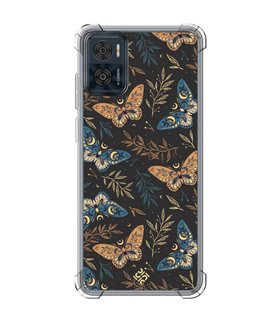 Funda Antigolpe [ Motorola Moto E22 ] Dibujo Esotérico [ Boho Fondo Mágico con Ramas y Mariposas y Polillas ] 