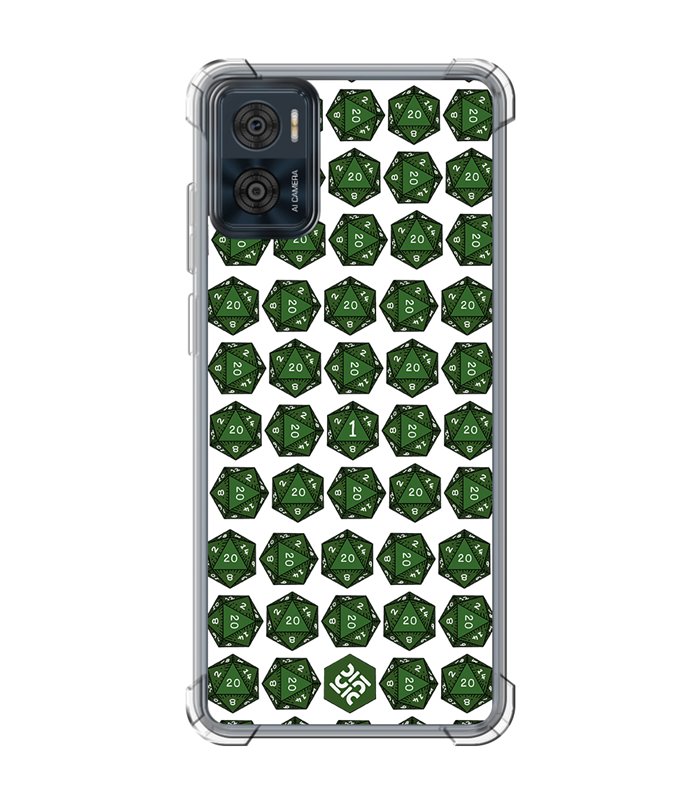 Funda Antigolpe [ Motorola Moto E22 ] Dibujos Frikis [ Dados Rol Pifia y Crítico ] Esquina Reforzada 1.5mm