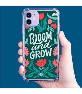 Funda Antigolpe [ Motorola Moto E22 ] Dibujo Frases Guays [ Flores Bloom and Grow ] Esquina Reforzada 1.5mm