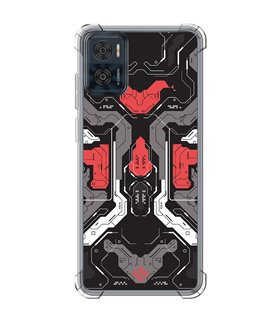 Funda Antigolpe [ Motorola Moto E22 ] Dibujo Gamers [ Cyberpunk Rojo y Grises ] Esquina Reforzada Silicona 1.5mm