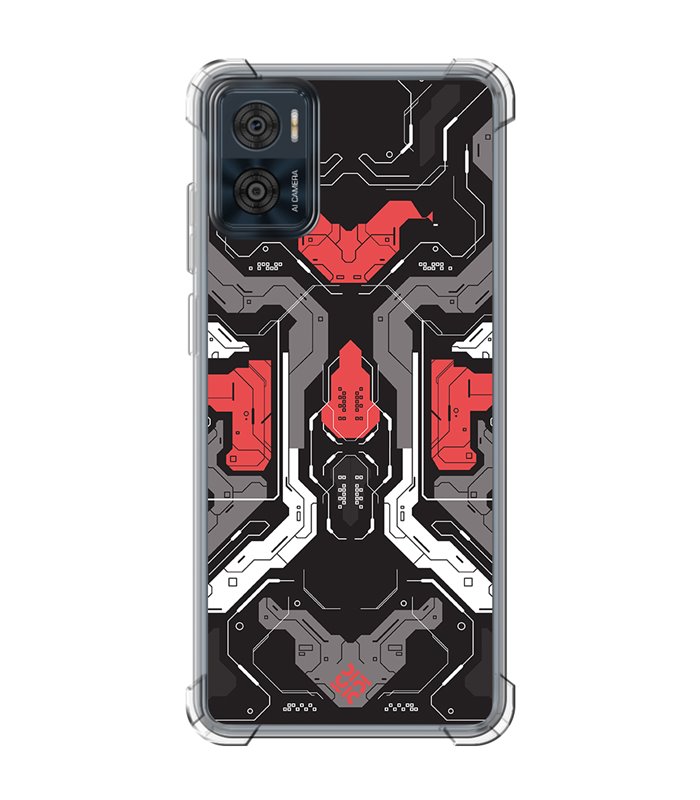 Funda Antigolpe [ Motorola Moto E22 ] Dibujo Gamers [ Cyberpunk Rojo y Grises ] Esquina Reforzada Silicona 1.5mm