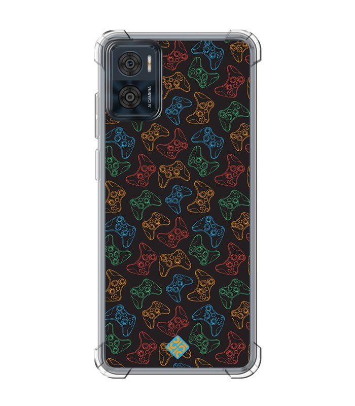 Funda Antigolpe [ Motorola Moto E22 ] Dibujo Gamers [ Mandos Xbox ] Esquina Reforzada Silicona 1.5 Transparente