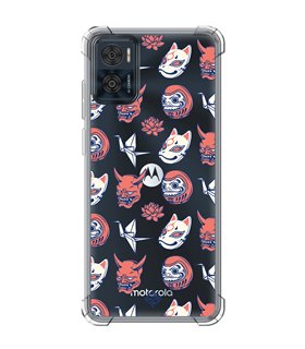 Funda Antigolpe [ Motorola Moto E22 ] Dibujo Japones [ Daruma, Máscara Kitsune y Hannya Japon ] Esquina 1.5