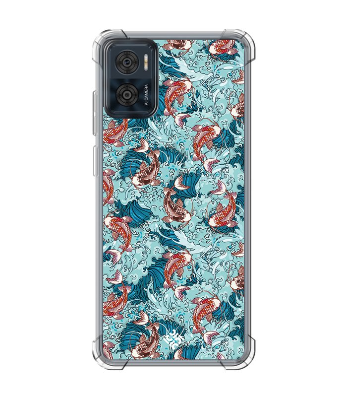 Funda Antigolpe [ Motorola Moto E22 ] Dibujo Japones [ Peces Koi ] Esquina Reforzada Silicona 1.5mm Transparente