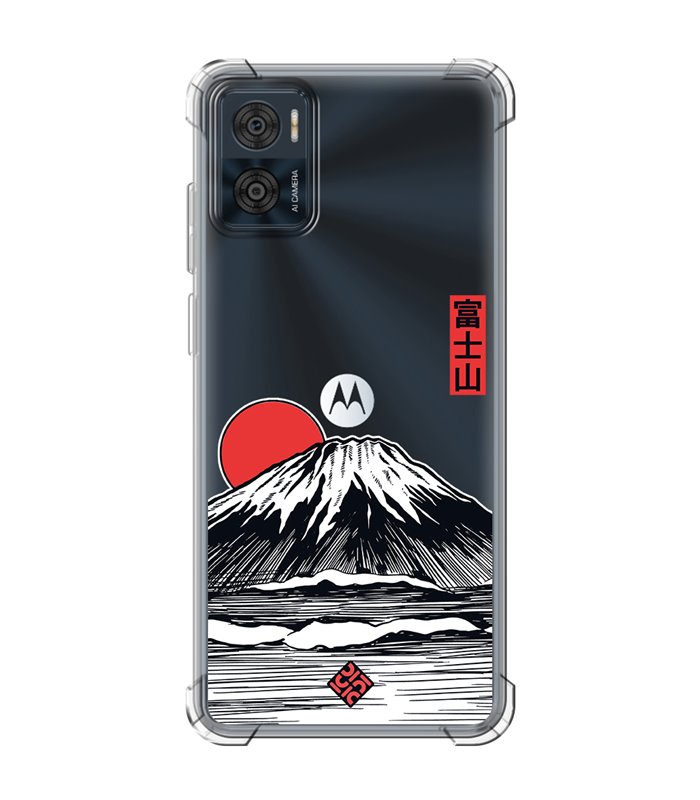 Funda Antigolpe [ Motorola Moto E22 ] Dibujo Japones [ Monte Fuji ] Esquina Reforzada Silicona 1.5mm Transparente