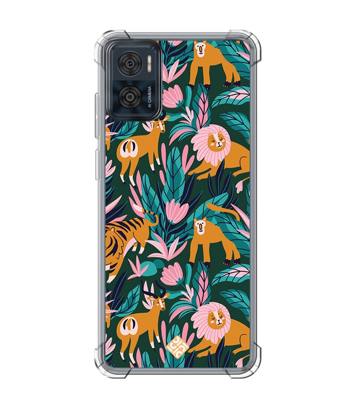 Funda Antigolpe [ Motorola Moto E22 ] Dibujo Mascotas [ Estampado Animales de Selva ] Esquina Reforzada 1.5