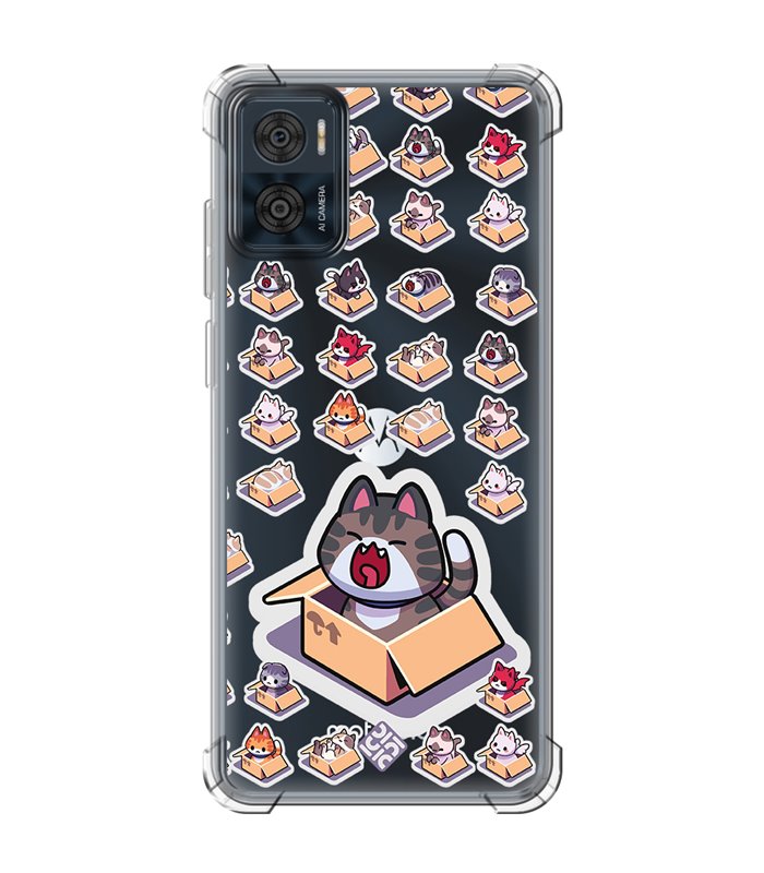 Funda Antigolpe [ Motorola Moto E22 ] Dibujo Mascotas [ Gatos en Cajas ] Esquina Reforzada Silicona 1.5mm