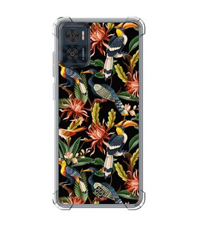 Funda Antigolpe [ Motorola Moto E22 ] Dibujo Mascotas [ Estampado Aves y Hojas y Flores Tropicales ] Esquina 1.5