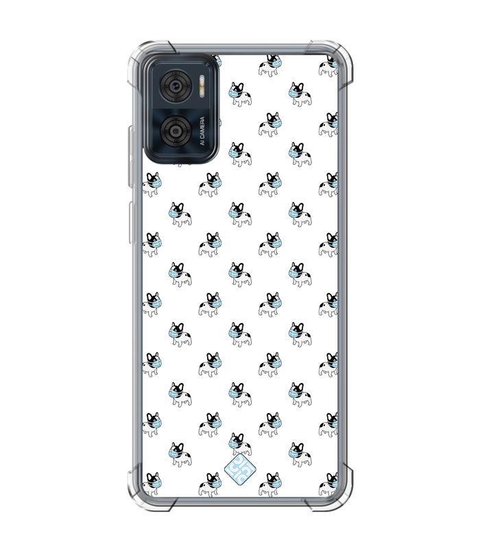 Funda Antigolpe [ Motorola Moto E22 ] Dibujo Mascotas [ Bulldog Frances con Mascarilla ] Esquina Reforzada 1.5