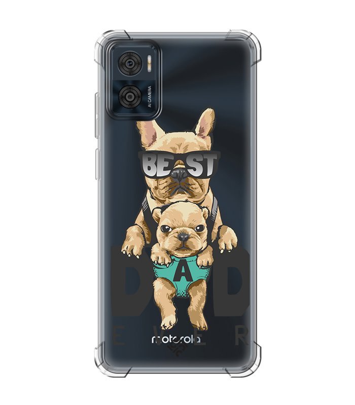 Funda Antigolpe [ Motorola Moto E22 ] Dibujo Mascotas [ Perro Bulldog - Best Dad Ever ] Esquina Reforzada 