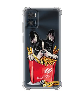 Funda Antigolpe [ Motorola Moto E22 ] Dibujo Mascotas [ Perrito Bulldog con Patatas ] Esquina Reforzada1.5mm