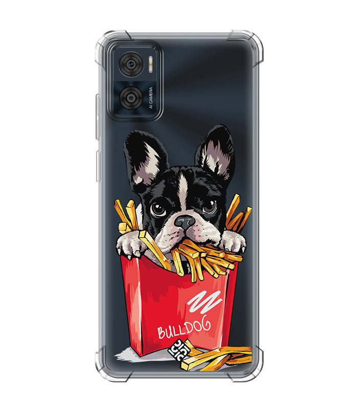 Funda Antigolpe [ Motorola Moto E22 ] Dibujo Mascotas [ Perrito Bulldog con Patatas ] Esquina Reforzada1.5mm