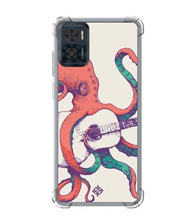 Funda Antigolpe [ Motorola Moto E22 ] Diseño Música [ Pulpo Tocando la Guitarra ] Esquina Reforzada Silicona 1.5