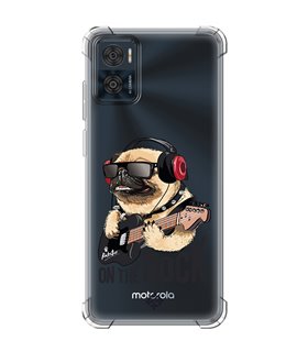 Funda Antigolpe [ Motorola Moto E22 ] Diseño Música [ Pug Perro con Auriculares ] Esquina Reforzada 1.5mm