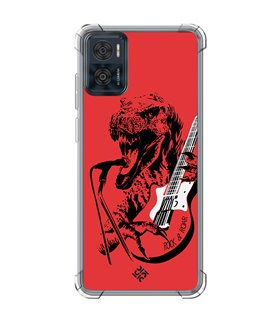 Funda Antigolpe [ Motorola Moto E22 ] Diseño Música [ Rock & Roar - Dinosaurio Tocando la Guitarra ] Reforzada