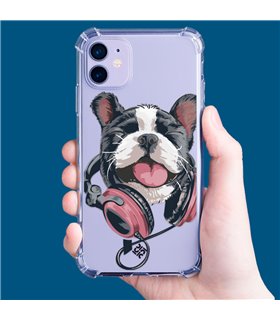 Funda Antigolpe [ Motorola Moto E22 ] Diseño Música [ Perro Feliz Escuchando Música ] Esquina Reforzada Silicona