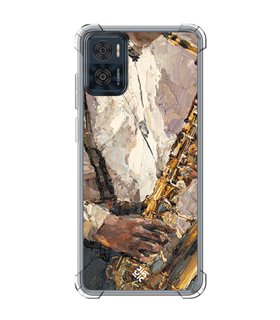 Funda Antigolpe [ Motorola Moto E22 ] Diseño Música [ Pintura - Tocando el Saxofón ] Esquina Reforzada Silicona