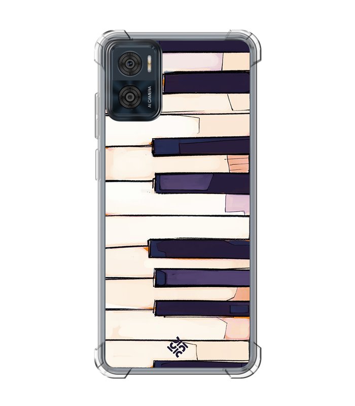 Funda Antigolpe [ Motorola Moto E22 ] Diseño Música [ Teclas de Piano ] Esquina Reforzada Silicona