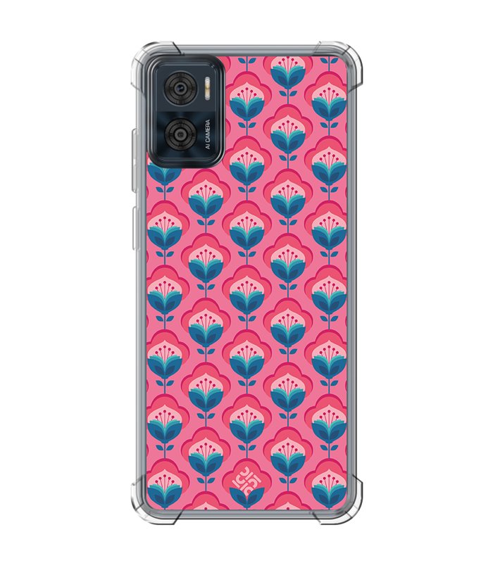 Funda Antigolpe [ Motorola Moto E22 ] Dibujos Retro [ Algodones Rosa - Caleidoscopio ] Esquina Reforzada Silicona