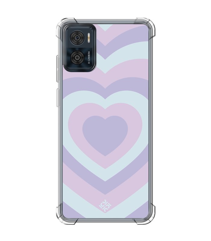 Funda Antigolpe [ Motorola Moto E22 ] Dibujo Tendencias [ Corazones Superpuestos Tonos Pastel ] Esquina Reforzada