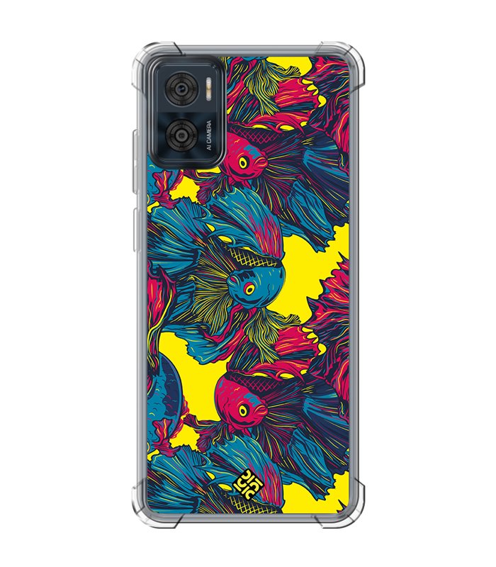 Funda Antigolpe [ Motorola Moto E22 ] Dibujo Auténtico [ Patrón de Pescado Betta ] Esquina Reforzada Silicona 