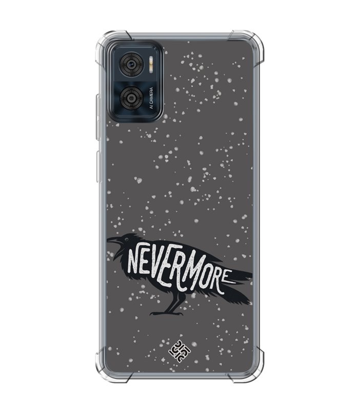 Funda Antigolpe [ Motorola Moto E22 ] Dibujo Auténtico [ Cuervo Never More ] Esquina Reforzada Silicona 1.5mm 