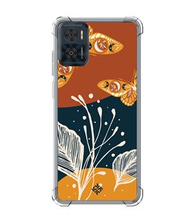 Funda Antigolpe [ Motorola Moto E22 ] Dibujo Auténtico [ Arte Contemporáneo - Hojas y Mariposas ] Reforzada