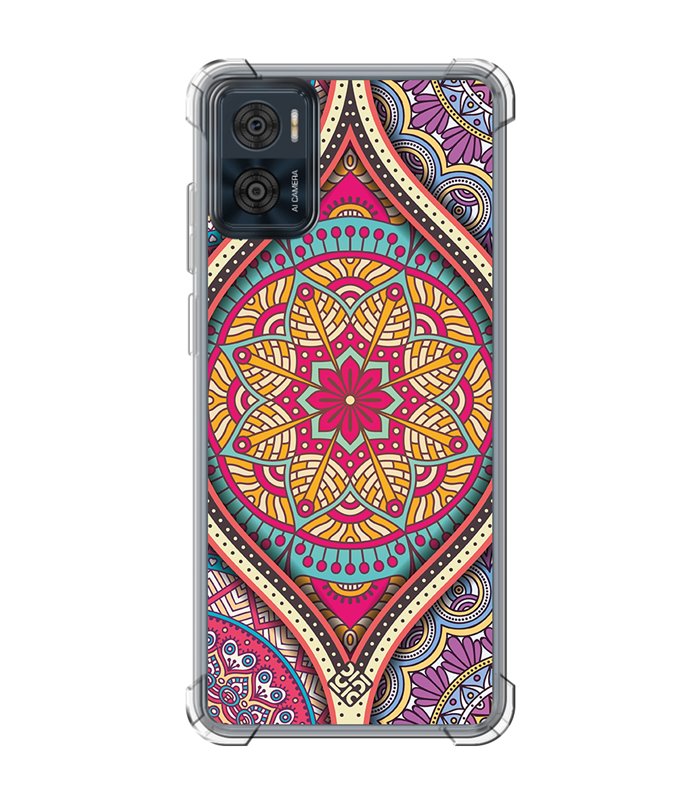 Funda Antigolpe [ Motorola Moto E22 ] Dibujo Auténtico [ Baldosa de Teja Mandala ] Esquina Reforzada Silicona 1.5