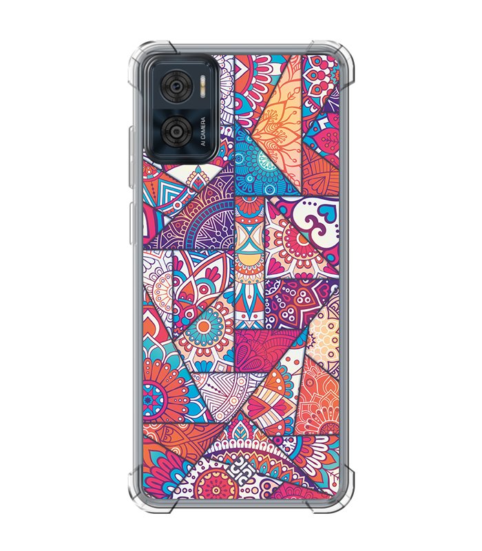 Funda Antigolpe [ Motorola Moto E22 ] Dibujo Auténtico [ Mosaico Vidriera Mandala ] Esquina Reforzada 1.5