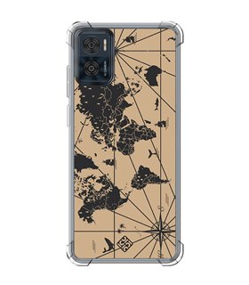 Funda Antigolpe [ Motorola Moto E22 ] Dibujo Auténtico [ Mapa Mundi ] Esquina Reforzada Silicona 1.5mm