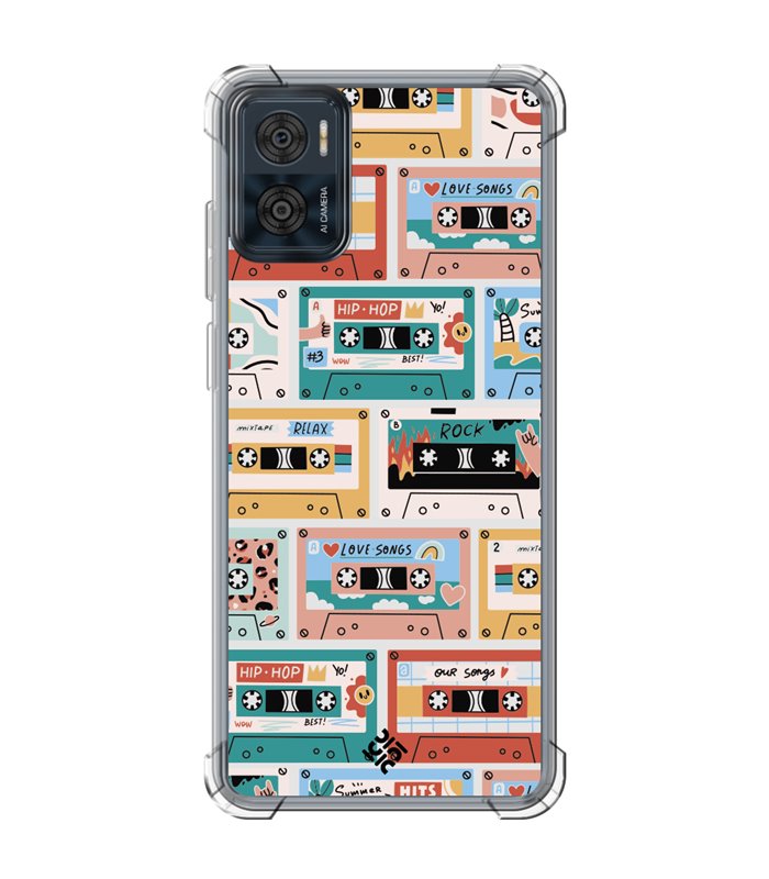 Funda Antigolpe [ Motorola Moto E22 ] Dibujo Auténtico [ Cintas de Cassette ] Esquina Reforzada Silicona 1.5