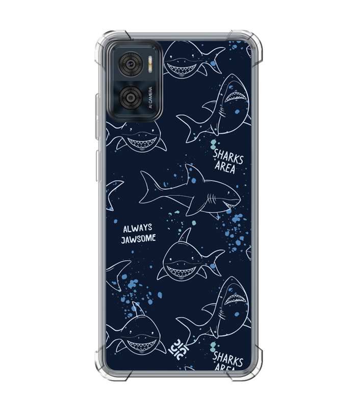 Funda Antigolpe [ Motorola Moto E22 ] Dibujo Auténtico [ Sharks Area ] Esquina Reforzada Silicona 1.5