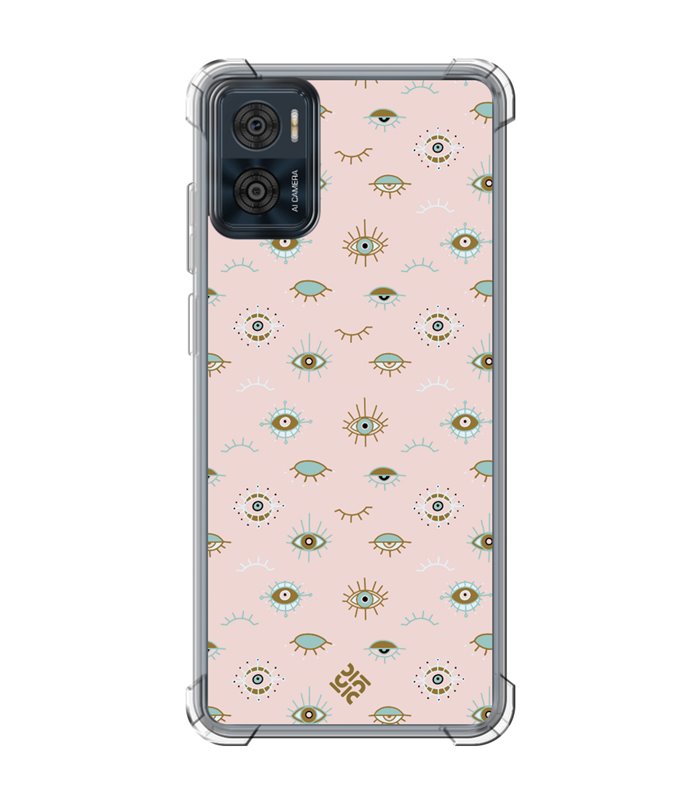 Funda Antigolpe [ Motorola Moto E22 ] Dibujo Auténtico [ Ojo de Hamsa Colores Pastel ] Esquina Reforzada 1.5