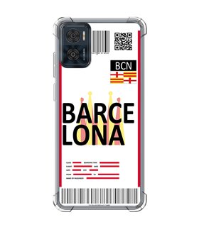 Funda Antigolpe [ Motorola Moto E22 ] Billete de Avión [ Barcelona ] Esquina Reforzada Silicona 1.5mm