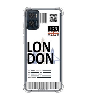 Funda Antigolpe [ Motorola Moto E22 ] Billete de Avión [ London ] Esquina Reforzada Silicona 1.5mm