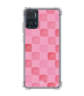 Funda Antigolpe [ Motorola Moto E22 ] Color del Año Magenta [ Checkerboard Magenta - Patrón de Cuadrados - Estilo Acuarela ] 