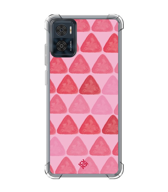 Funda Antigolpe [ Motorola Moto E22 ] Color del Año Magenta [ Triángulos Magenta - Patrón de Triángulos - Estilo Acuarela ] 
