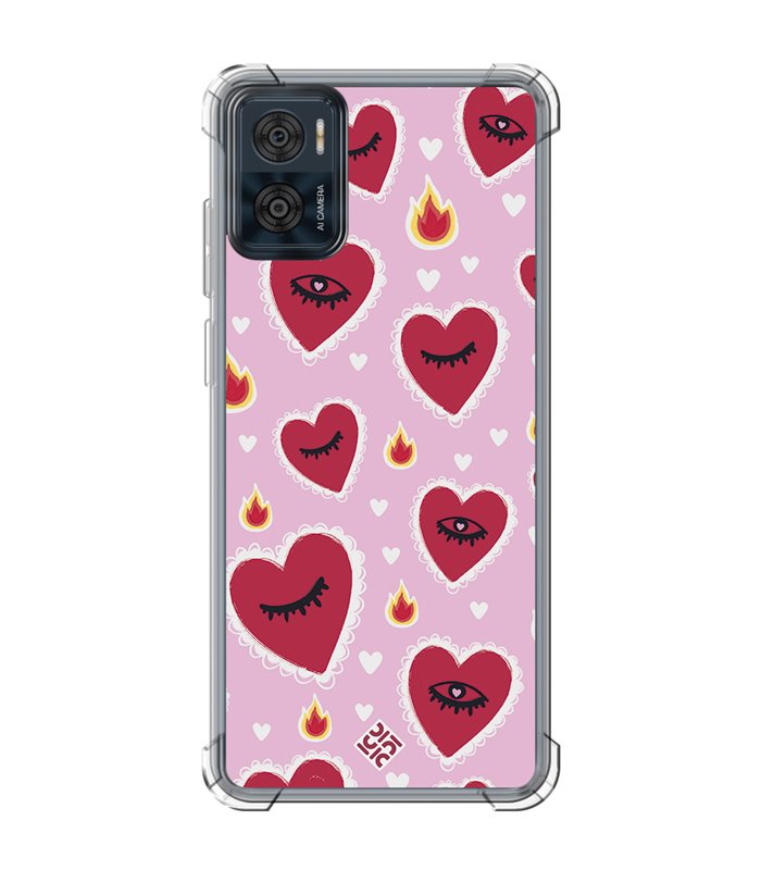 Funda Antigolpe [ Motorola Moto E22 ] Amor [ Corazon Llama Caliente Roaaar ] Esquina Reforzada Silicona 1.5mm