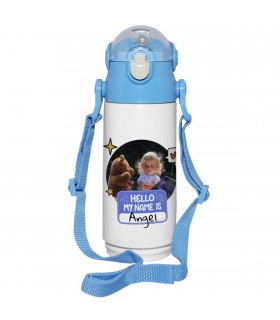 Botella Infantil Termica Personalizable Con Cinta y Pajita | Azul