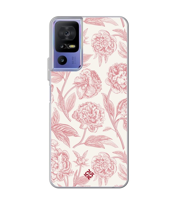 Funda para [ TCL 40 SE ] Dibujo Botánico [ Flores Rosa Pastel ] de Silicona Flexible para Smartphone