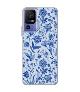 Funda para [ TCL 40 SE ] Dibujo Botánico [ Flores Silvestres Patron Azul ] de Silicona Flexible para Smartphone