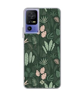 Funda para [ TCL 40 SE ] Dibujo Botánico [ Patron Flora Vegetal Verde y Rosa ] de Silicona Flexible para Smartphone
