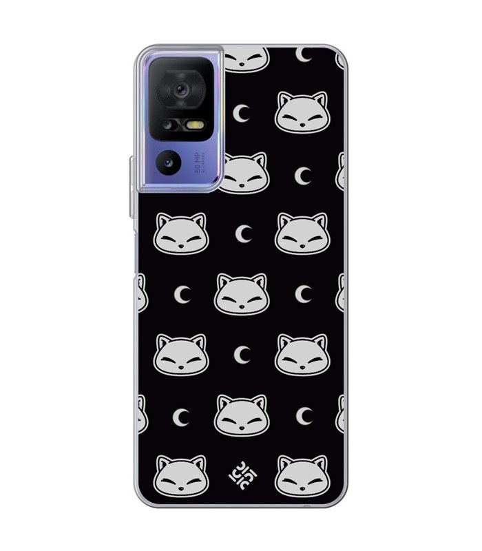 Funda para [ TCL 40 SE ] Dibujo Cute [ Gato Negro Lunar ] de Silicona Flexible para Smartphone