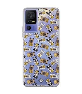 Funda para [ TCL 40 SE ] Dibujo Cute [ Perro Bulldog de la Suerte ] de Silicona Flexible para Smartphone