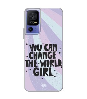 Funda para [ TCL 40 SE ] Dibujo Frases Guays [ You Can Change The World Girl ] de Silicona Flexible para Smartphone