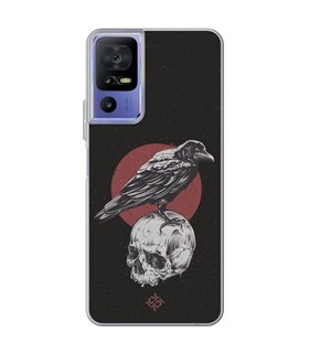 Funda para [ TCL 40 SE ] Dibujo Gotico [ Cuervo Sobre Cráneo ] de Silicona Flexible para Smartphone